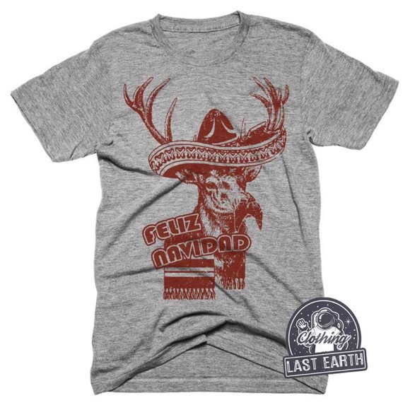 Feliz Navidad T-Shirt Funny Reindeer Shirt Christmas Ugly Shirts Deer Tshirt - Picture 1 of 2
